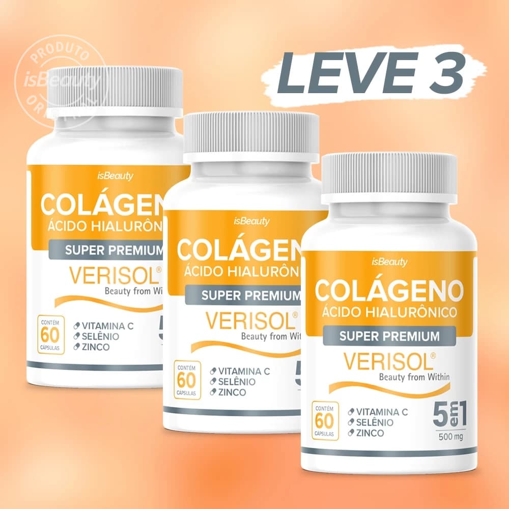 Kit 3 Colágeno Hidrolisado Verisol Original com Vitamina C, Selênio e Zinco - 180 Cápsulas