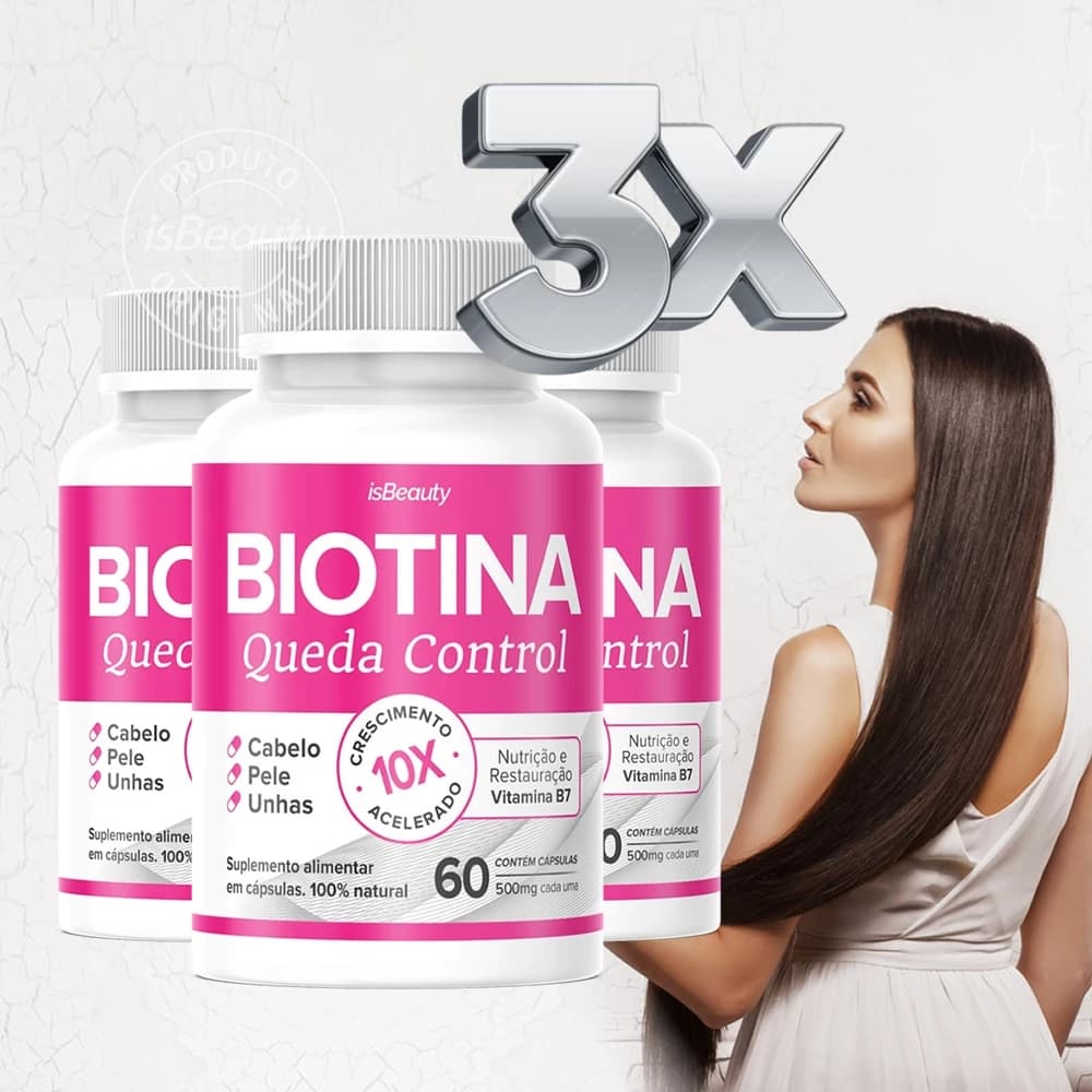 Kit 3 Biotina Cabelos, Pele e Unhas - Acelera o Crescimento - Queda Capilar - Falhas - 180 Caps- Original - Envio Rápido