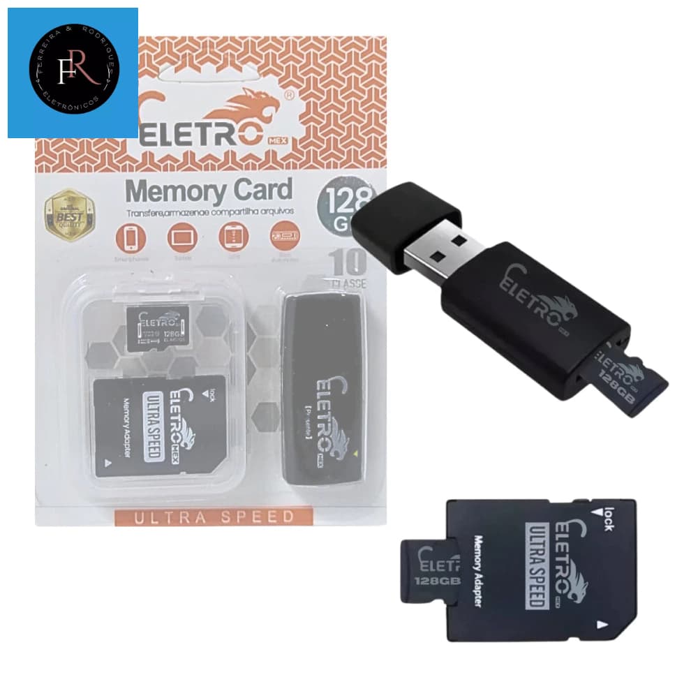 Cartão de Memória 128GB Pen Drive 3 Em 1 Classe 10 Eletromex EL-MC-128