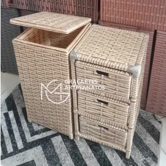 KIT CESTO DE ROUPAS SUJAS + GAVETEIRO ORGANIZADOR DE 3 GAVETAS