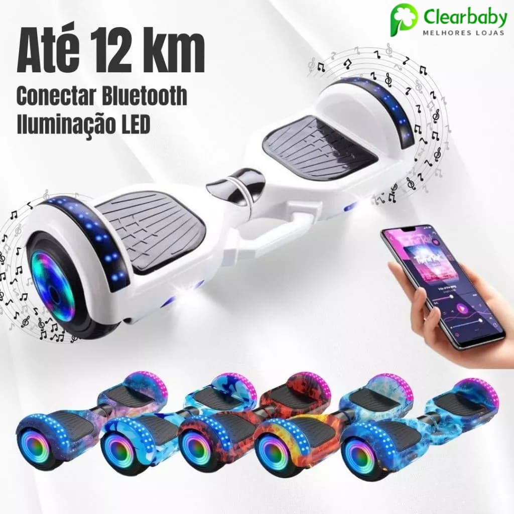 Hoverboard Elétrico Infantil 6,5" com LED, Música Bluetooth e Motor 600W - Brinquedo Premium