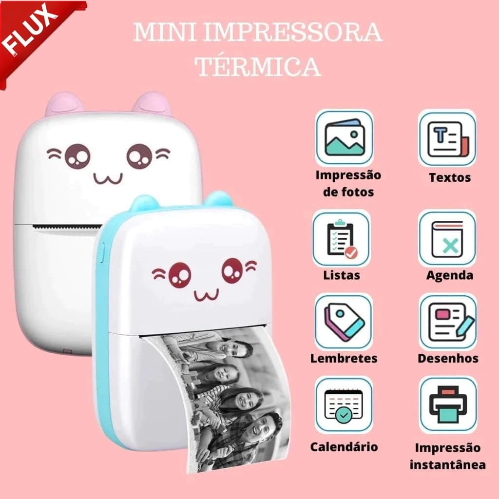 Mini Impressora Térmica Portátil De Bolso Impressão Sem Fio Fotos Notas Bluetooth Para Android Ios FLUX