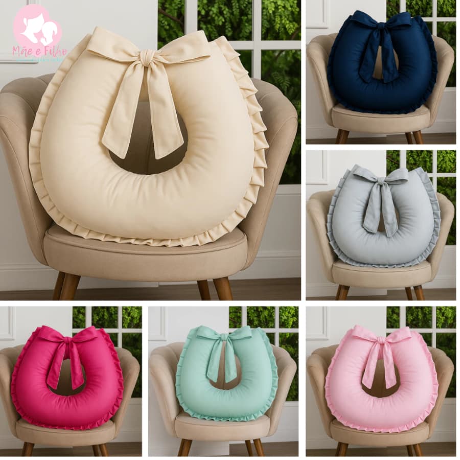 Almofada Amamentação para Amamentar Lisa com Babado e Zíper 100% Poliéster Tamanho Grande