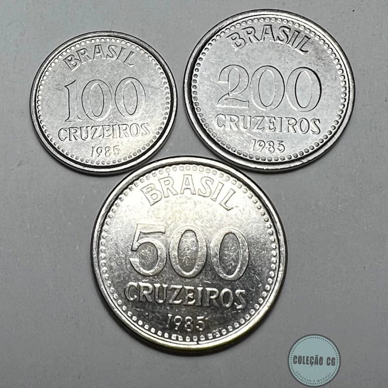 Lote 3 Moedas 100 200 e 500 Cruzeiros 1985 Brasão da República Aço
