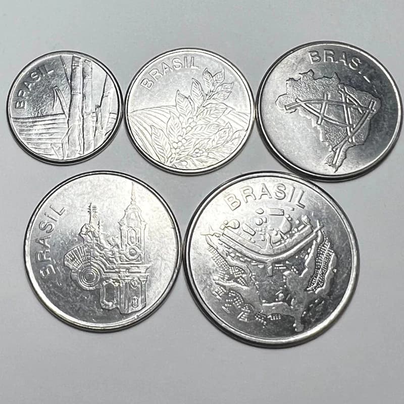 Lote 5 Moedas 1, 5, 10, 20 e 50 Cruzeiros Aço Inox Datas Variadas