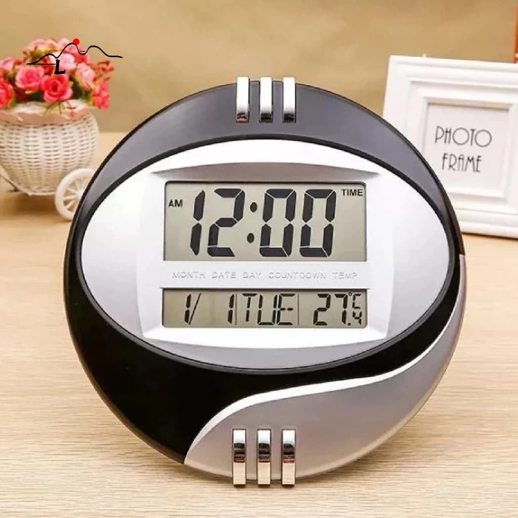 Relógio De Mesa E Parede Digital 27 X 27cm Data Hora Tempera