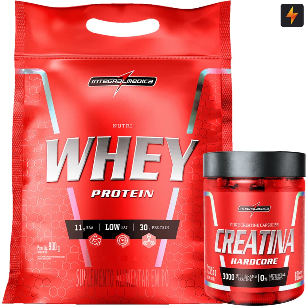 Kit Nutri Whey Protein Refil 900g + Creatina Hardcore 60 Cápsulas