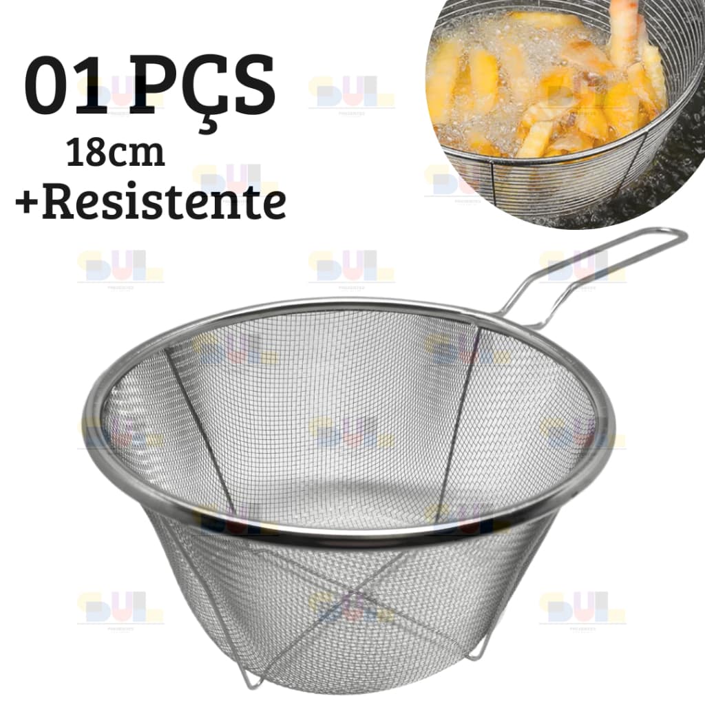 Cesto REFORÇADO Fritura GRANDE 18 CM Petiscos Acompanhamentos Premium Inox