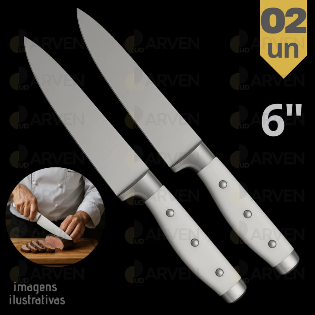KIT 2UN Faca Inox Cozinha Carne Legumes Frutas Peixe Churrasco 6"