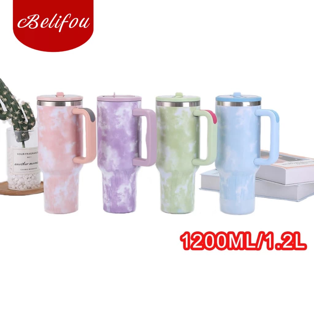 Belifou Garrafa Térmica Copo Térmico Aço Inox 1200 Ml Com Alça e canudo personalizados nuvens cores
