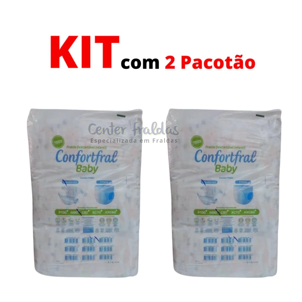 KIT com 2 Pacotão Fraldas infantil Descartáveis Confortfral 2°linha
