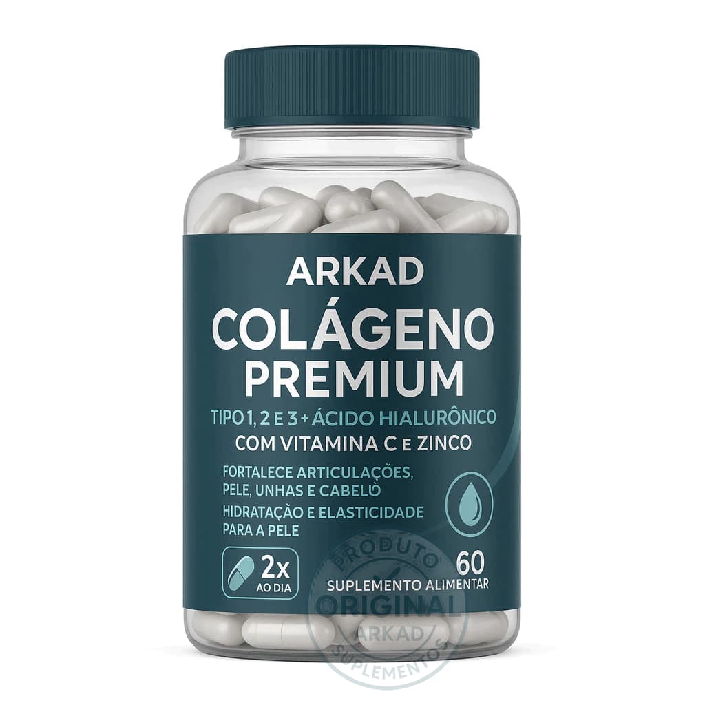 Colágeno Tipo 1, 2 e 3 com Vitamina C 60cps - Arkad suplementos