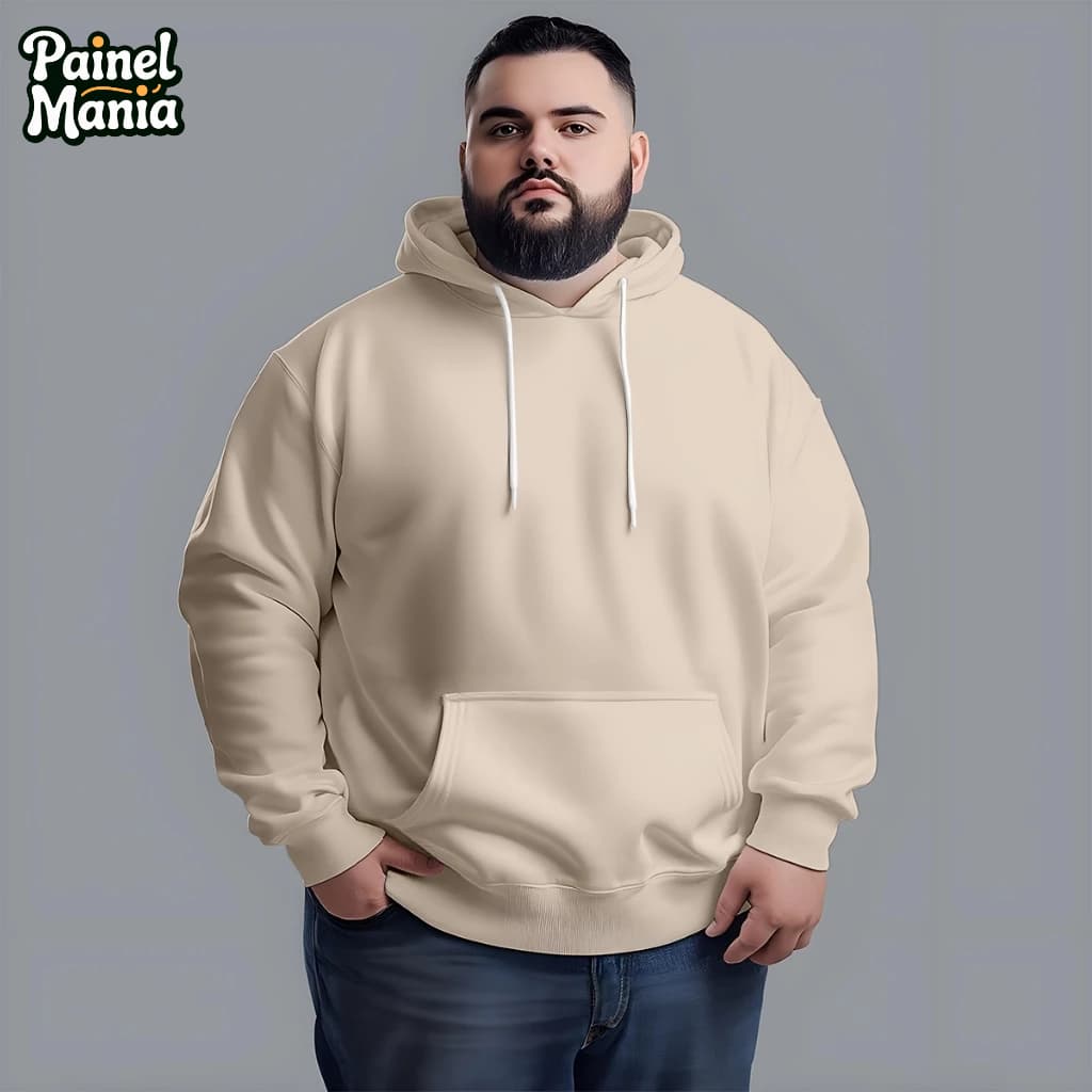 Blusa Moletom Masculina Lisa Plus Size Canguru Com Capuz