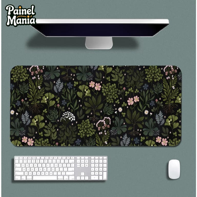 Mouse Pad Gamer p/ Desktop Borda Costurada Diversas Estampas Florais e Cogumelos