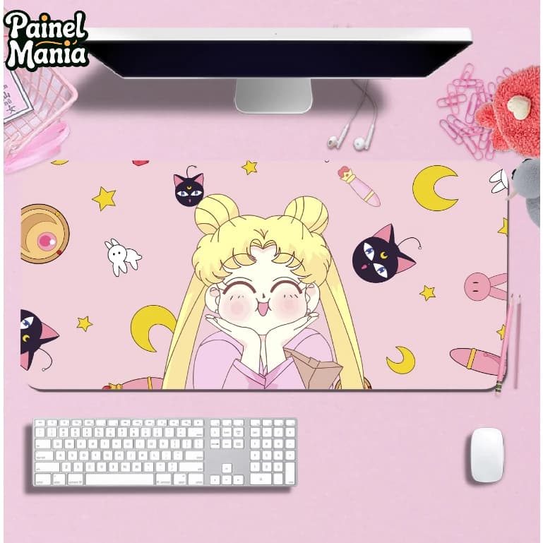 Mouse Pad Gamer p/ Destktop Borda Costurada Estampas Sailors Garotas Magicas