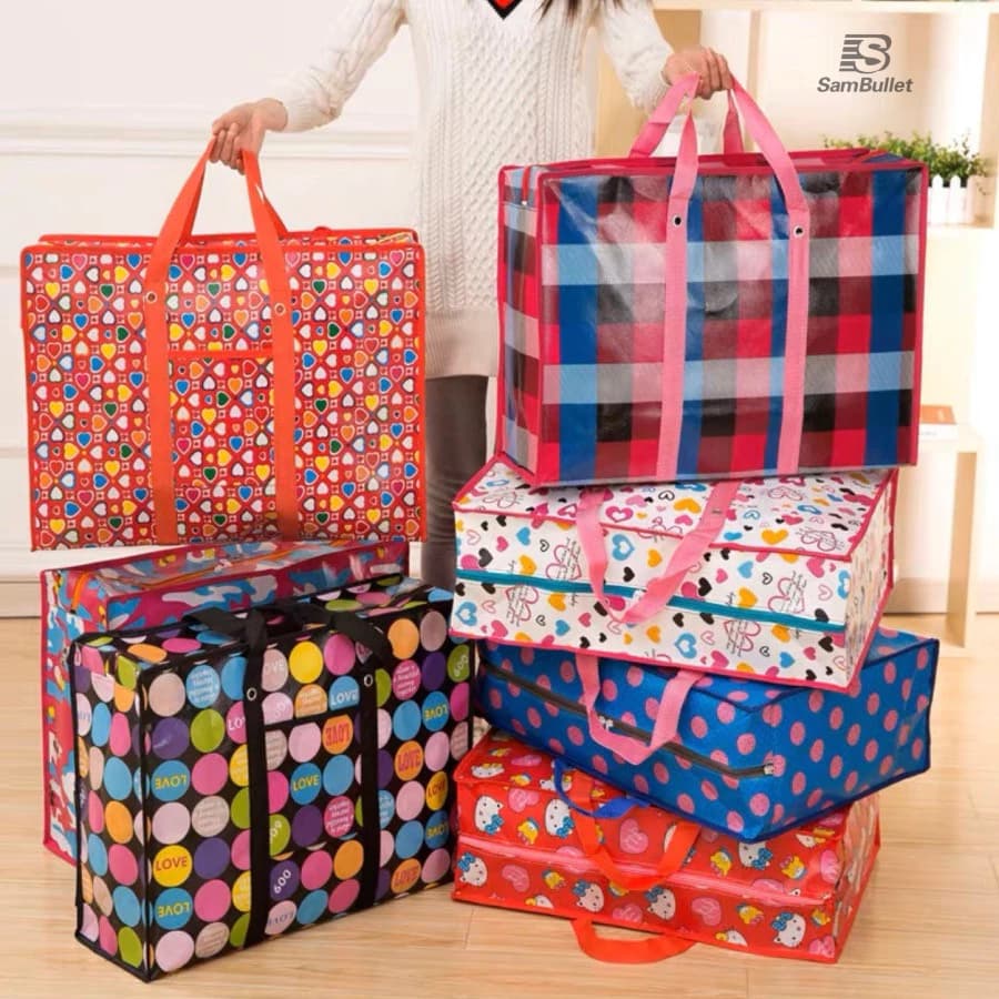 Sacolão Bolsa com Ziper Resistente para Viagens, Compras Feira Sacoleira Organizadora Estampas Sortidas SB