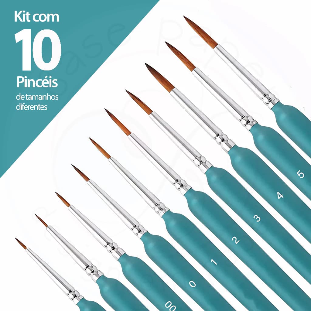Pincel Fino Redondo Kit C/10 Tamanhos. Pintura de Miniaturas, Model Art, Nail art, Aquarela,