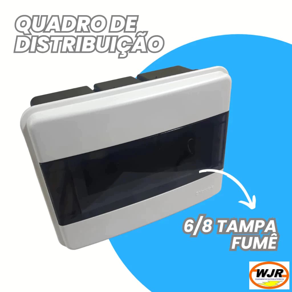 Centro de Distribuição 8 DIN - Centrinho Quadro caixa p/ 8 Disjuntores tampa fumê de Embutir c/ Suporte para barramento