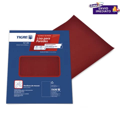 Kit 5 Lixas para Massa e Madeira Tigre 80 120 150 a 220 para Parede Gesso Reboco Cimento Madeira