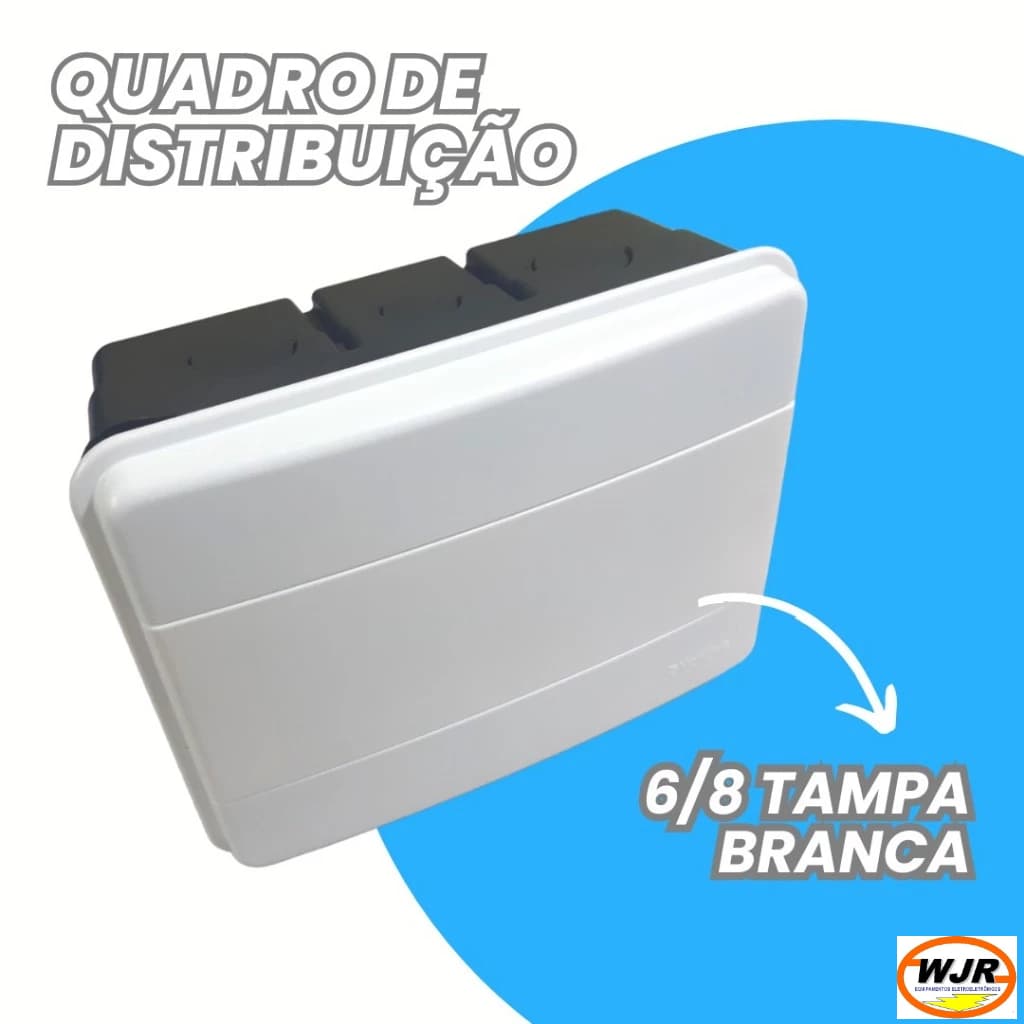 Quadro Distribuição de Embutir para 8 disjuntores com porta reversível Branco.