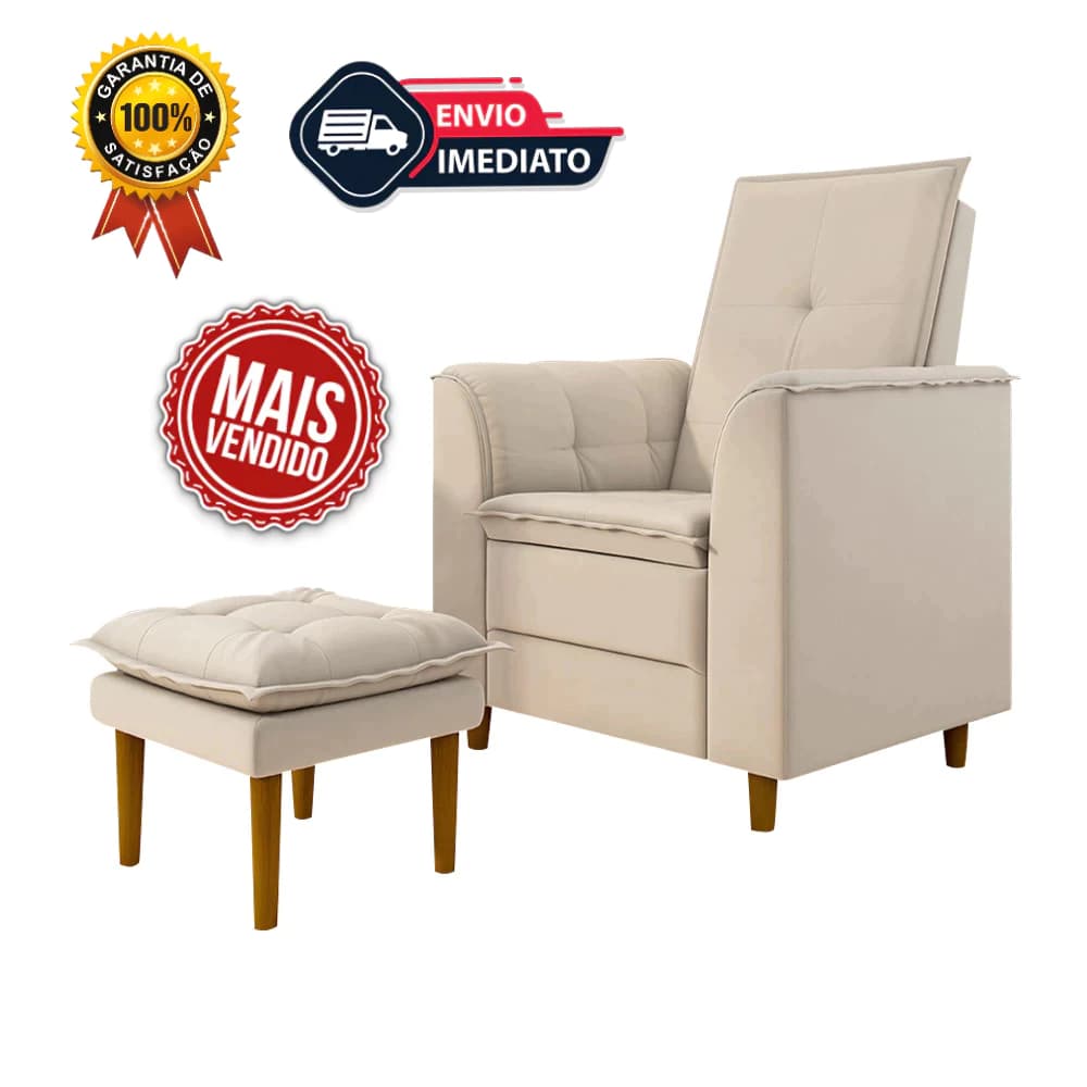 Poltrona Amamentação + Puff Suede Bege Envio Rápido