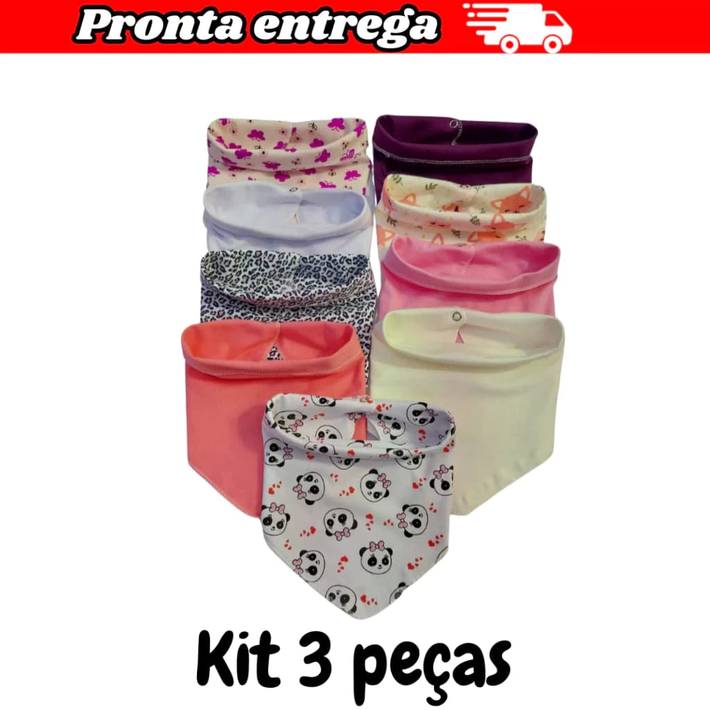 Kit de babador bandana - 1 estampada e 2 lisas