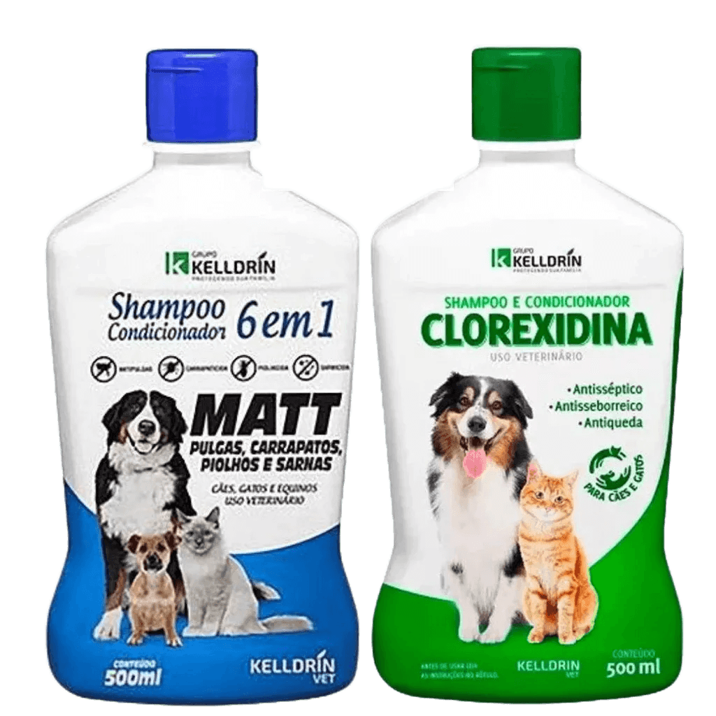 Kit 2 Shampoo para Cachorro Condicionador Matt Pulgas + Clorexidina Pet Cães e Gatos 1und de cada