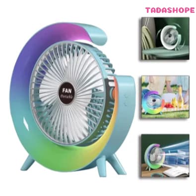 Mini Ventilador de Mesa Silencioso Portátil Colorido Led Colorida RGB Desktop Vento Fresco TADASHOPE