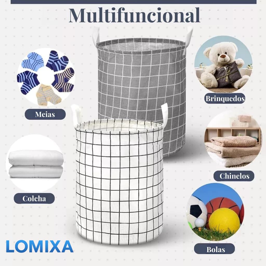 Cesto Organizador Dobrável para Lavanderia Banheiro Quarto 40L