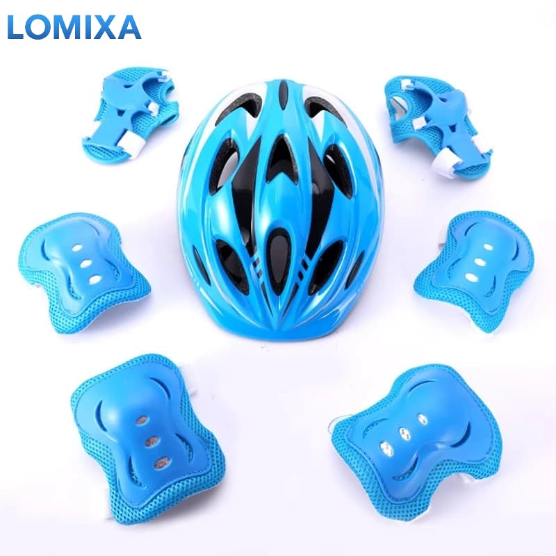 Kit de Proteção Infantil 7 Peças com Capacete, Joelheiras e Cotoveleiras para Ciclismo e Skate