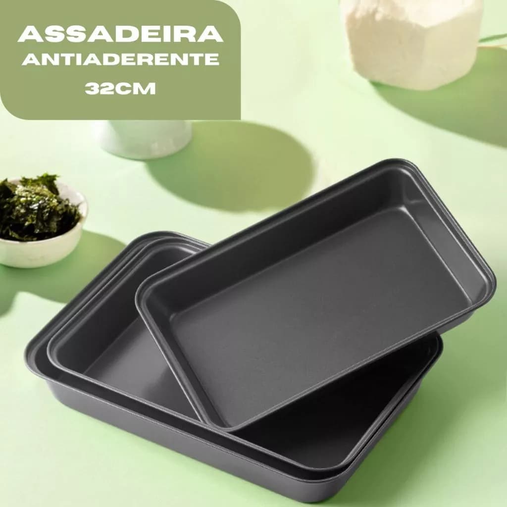 Forma assadeira 32cm retangular antiaderente media forma bolo lasanha