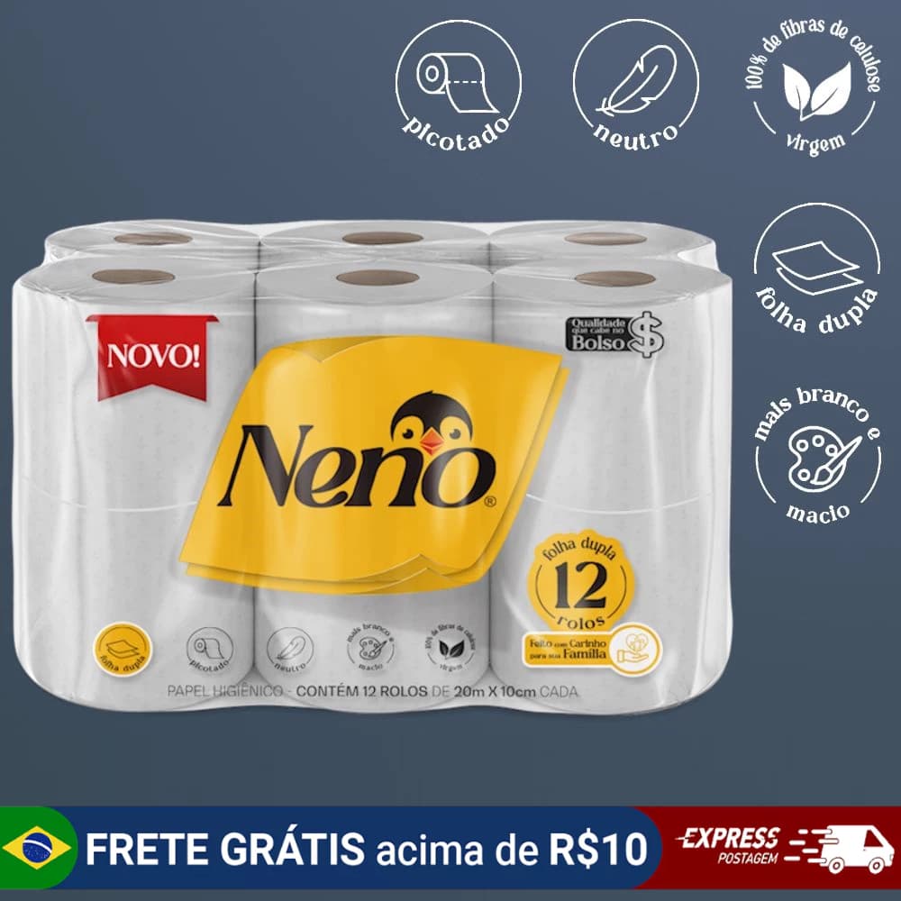 Papel higiênico folha dupla superior maciez c/12 rolos Neno