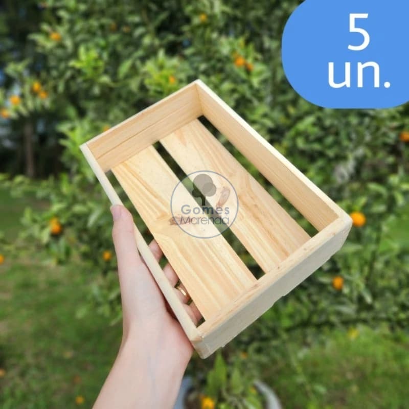 Kit 5 un. Caixote de Madeira Pinus Caixa Presente P 24x16x7 cm