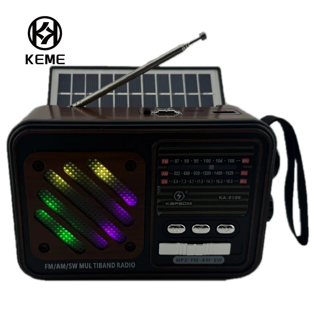 Rádio Portátil Bluetooth Painel Solar Rádio com lanterna FM USB TF KA-8109