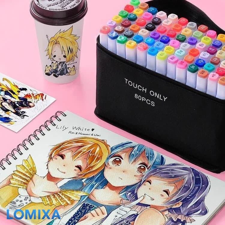 Marcadores à base de óleo de ponta dupla de 24/36/48/60/80 cores com bolsa de armazenamento com zíper