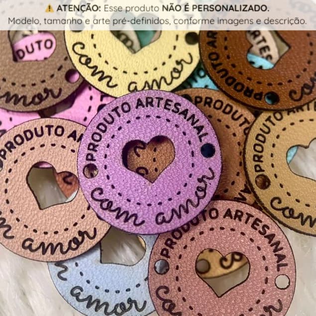 PA01: Etiquetas Sintéticas "Produto Artesanal" – Tags em couro ecológico, sintético PU FRASE PRONTA