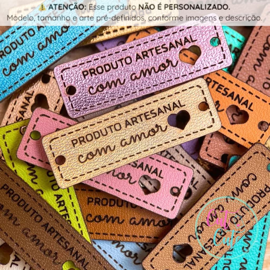PA02: Etiquetas Sintéticas "Produto Artesanal" – Tags em couro ecológico, sintético PU FRASE PRONTA