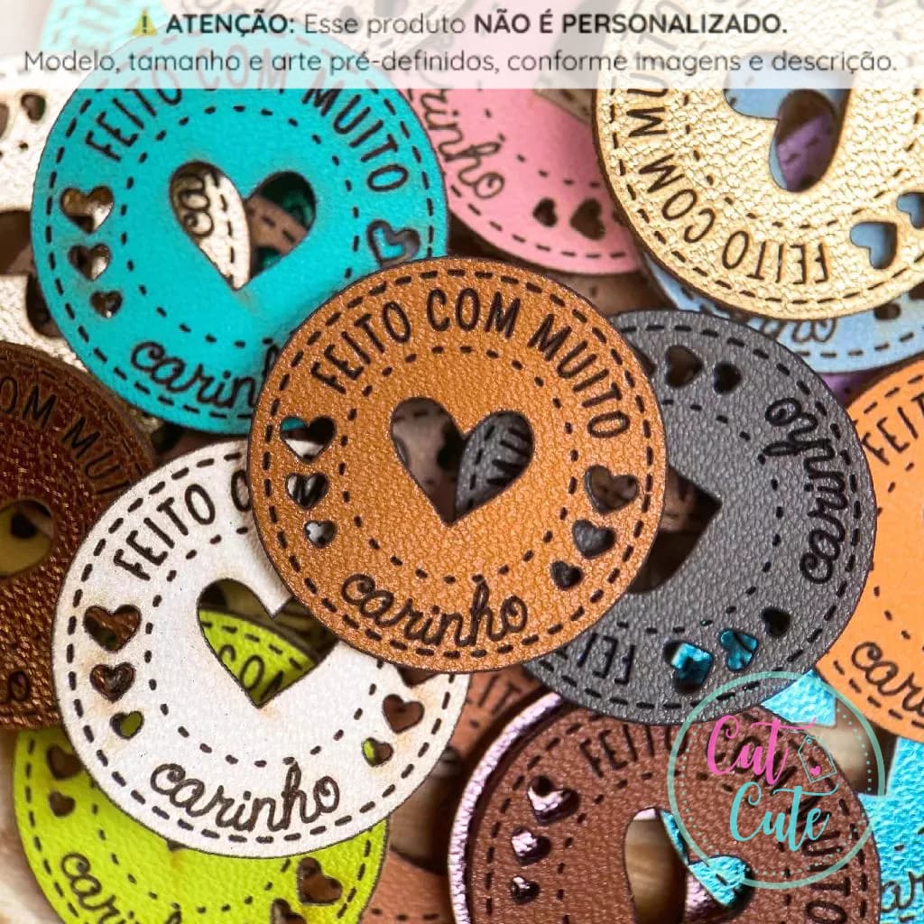 CR01: Etiquetas Sintéticas "Feito com carinho" – Tags em couro ecológico, sintético PU FRASE PRONTA