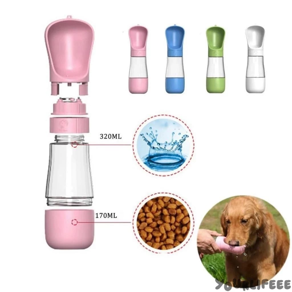490ML 2 Em 1 Garrafa De Água Portátil Para Gatos Cães E Dispensador Multifuncional