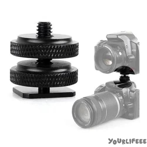 Adpatador Sapata Flash Iluminador Microfone Duas Travas 1/4