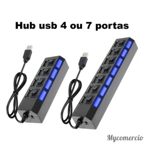 Regua Cabo Hub Usb 2.0 De 4 ou 7 Portas Rápidas Extensão Usb Pc