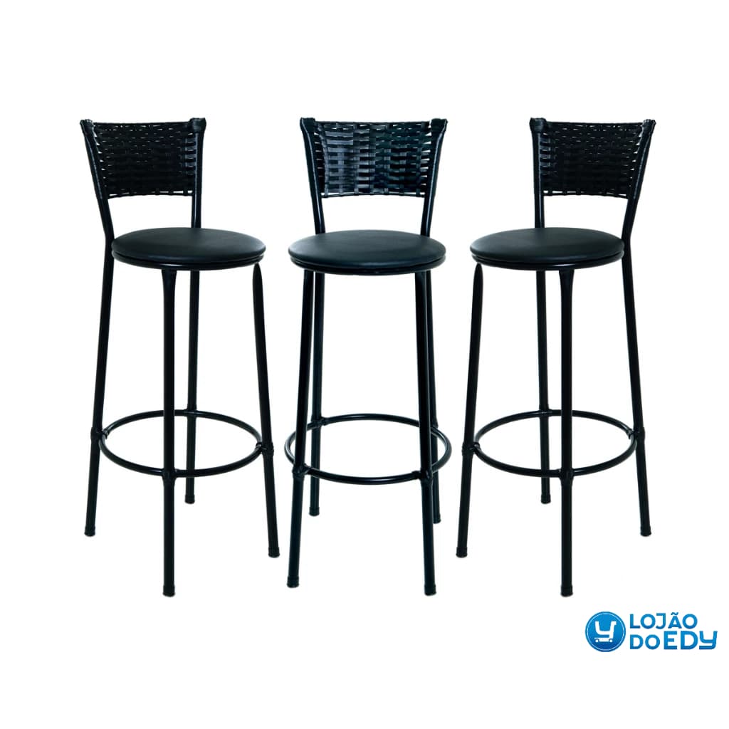 3 BANCO DE FIBRA BANQUETA BALCÃO DE COZINHA ALTO JUNCO PRETO CASA MOVEIS