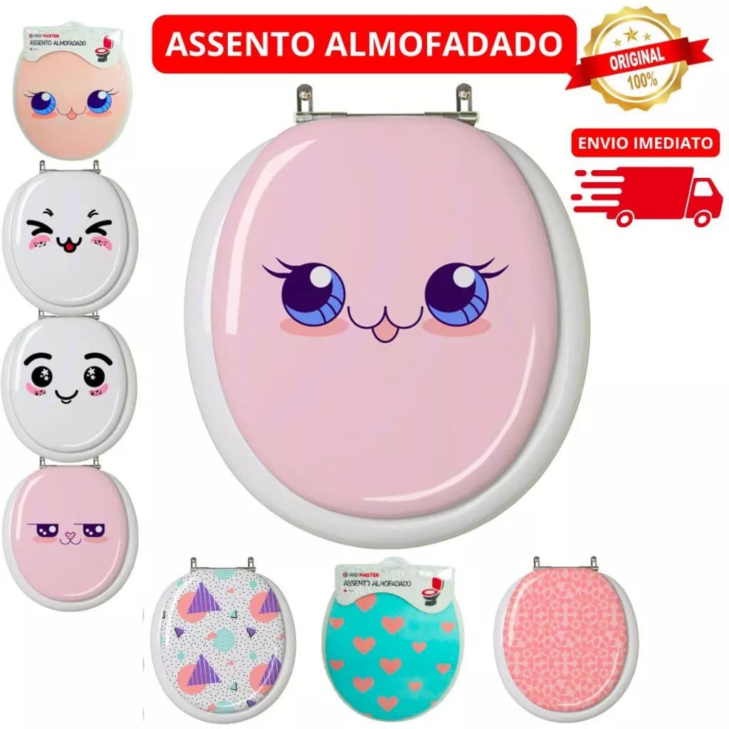 Assento De Vaso Sanitário Almofadado Com Tampa Com Estampas Diversas Macias Confortáveis Original