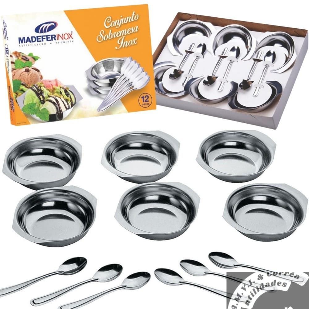 Conjunto Jogo De Tigelas Com Colheres Inox Para Sobremesa