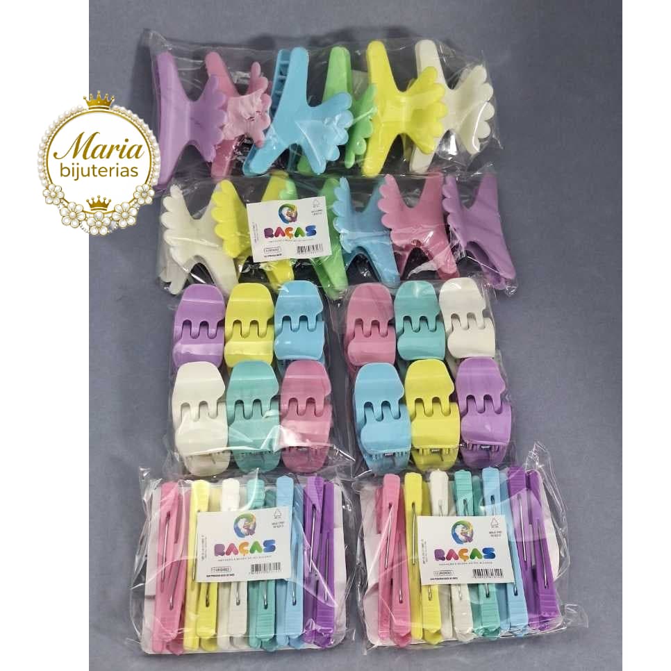 kit 60 acessórios de piranhas bico de pato presilha salão tridente prendedor de cabelo