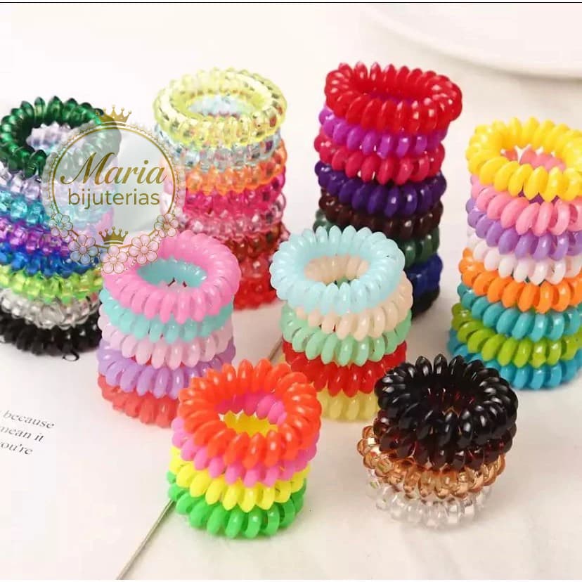 Kit  10UN/30UN /50UN  Laço Xuxinha Rabicó Elástico de Cabelo Feminino Fio de Telefone  colorido, preto