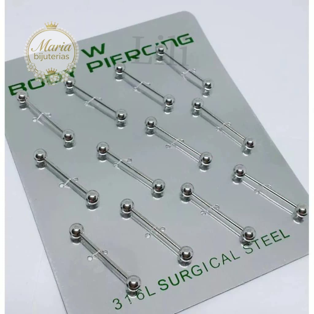 Kit 12 unidades piercing de língua 18mm aço cirúrgico   prata - colorido sortido