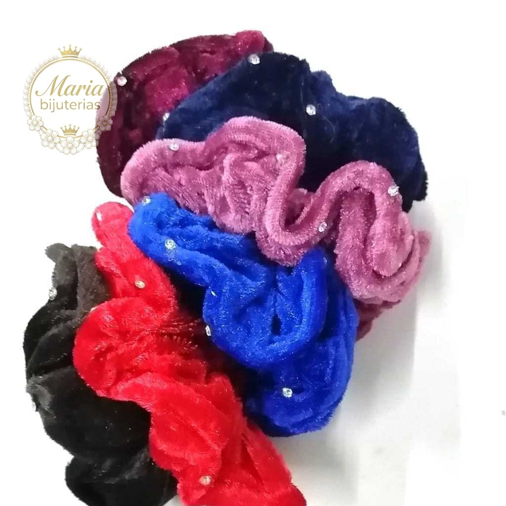 Kit 3/6/12 Xuxinhas Veludo de Cabelo com strasss/ Cores Sortidas