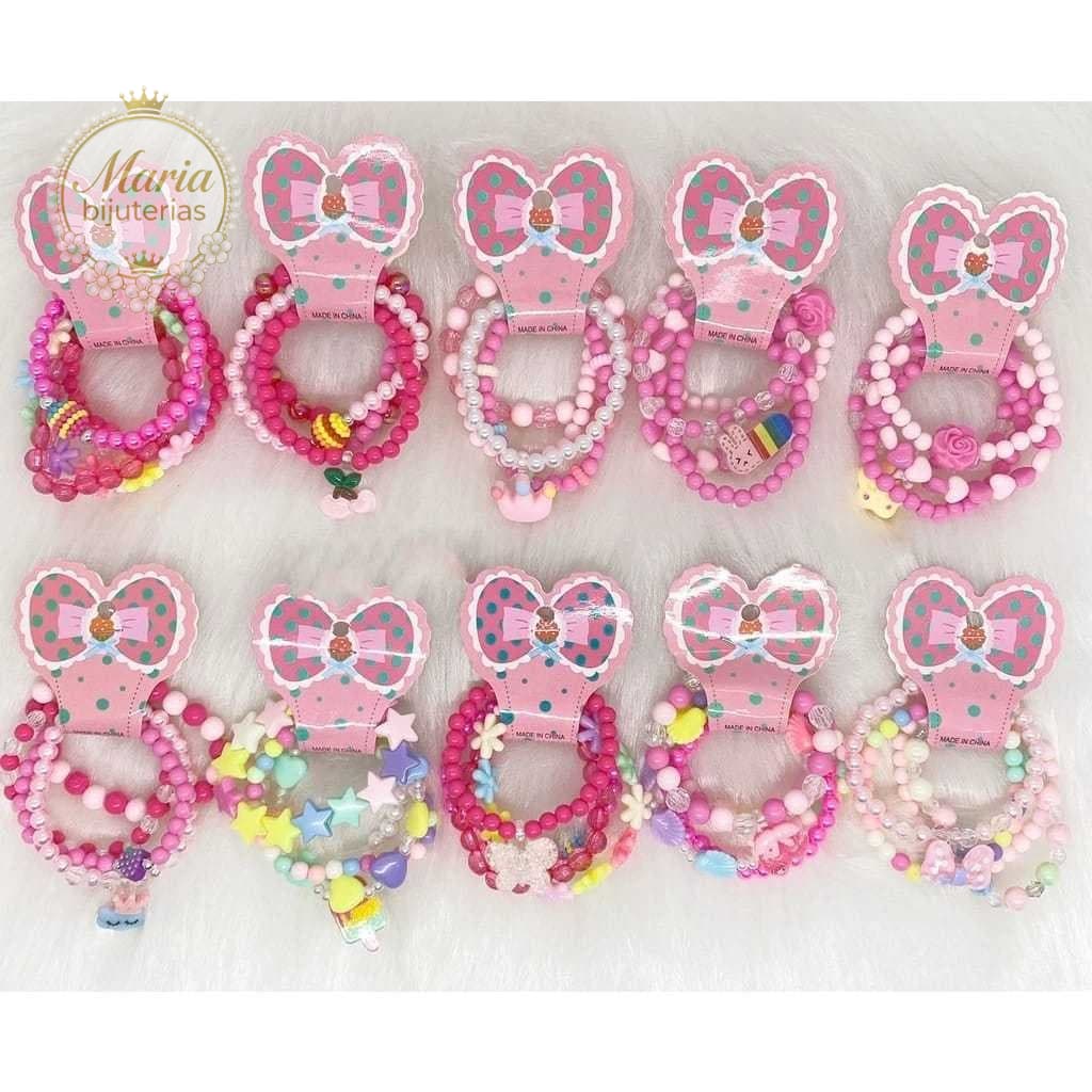 Kit 24 pulseiras lindas infantis de miçanga