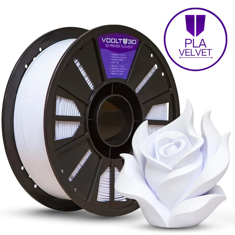 Filamento PLA Branco Velvet 1Kg 1,75mm Efeito Aveludado Para Impressora 3D FDM Voolt3D Oficial